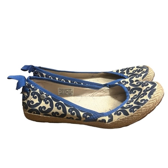 Ugg Indah canvas espadrille flat in blue and cream - Picture 3 of 9